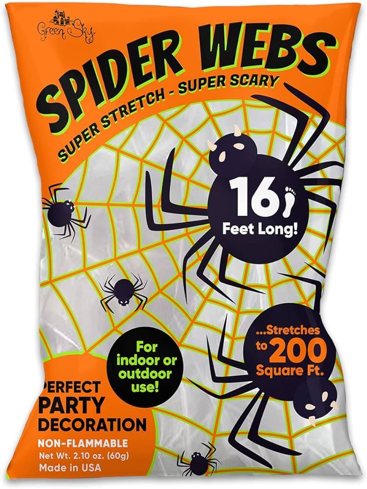 Spider Web, 200 Square Ft, Halloween Decorations, Spider Webs (200 Square Feet) (Packaging Artwor... | Amazon (US)