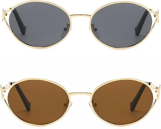 Women's Retro Oval Frame Sunglasses 90s Y2K Trend Round Sun Glasses | Amazon (US)