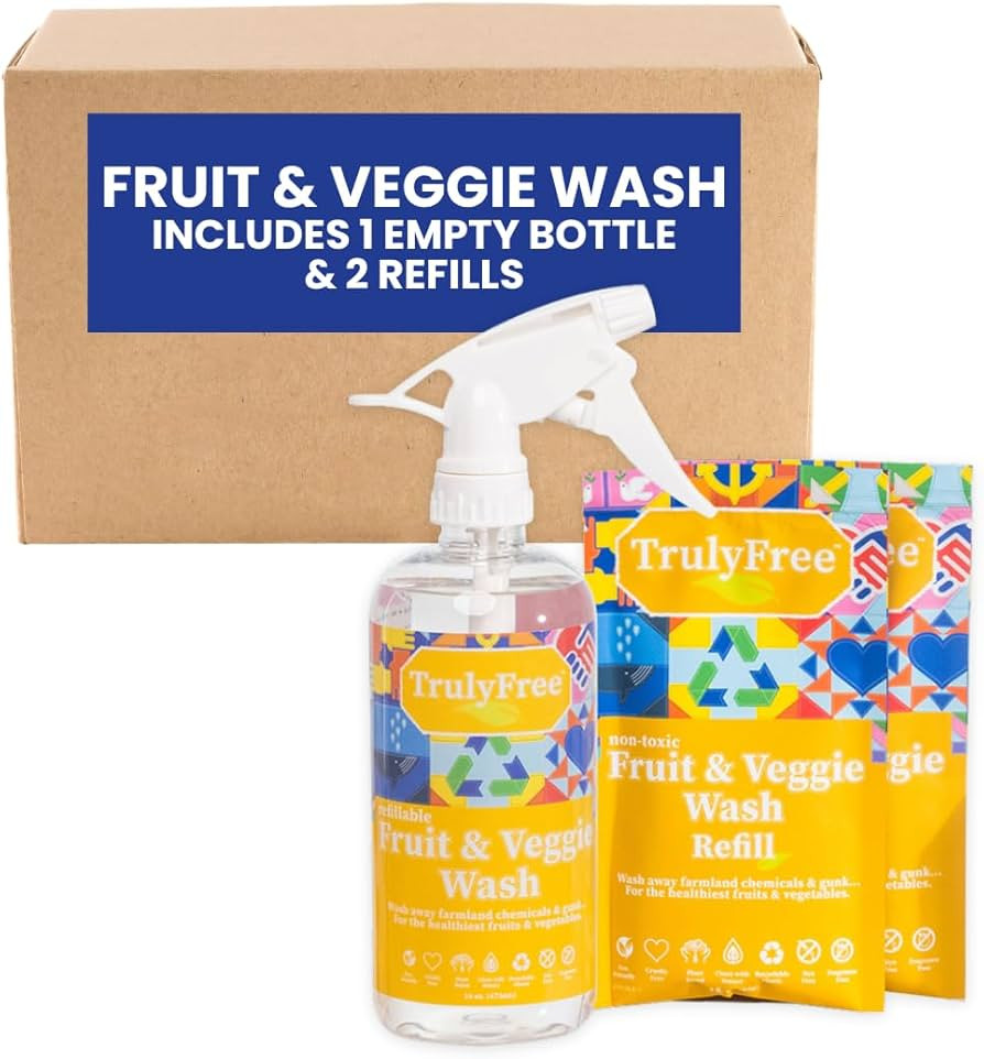 Truly Free Natural Fruit and Veggie Wash Kit - Produce Cleaner Spray (16oz Reusable Empty Bottle ... | Amazon (US)