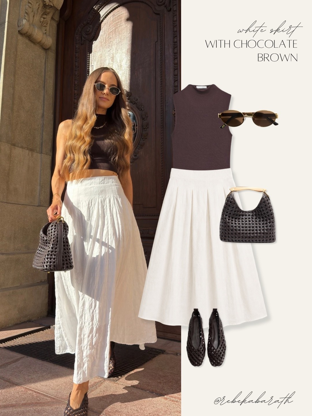 white skirt with chocolate brown ✨ 

summer style | midi skirt | espresso brown | trending colors

#LTKootd #LTKSeasonal