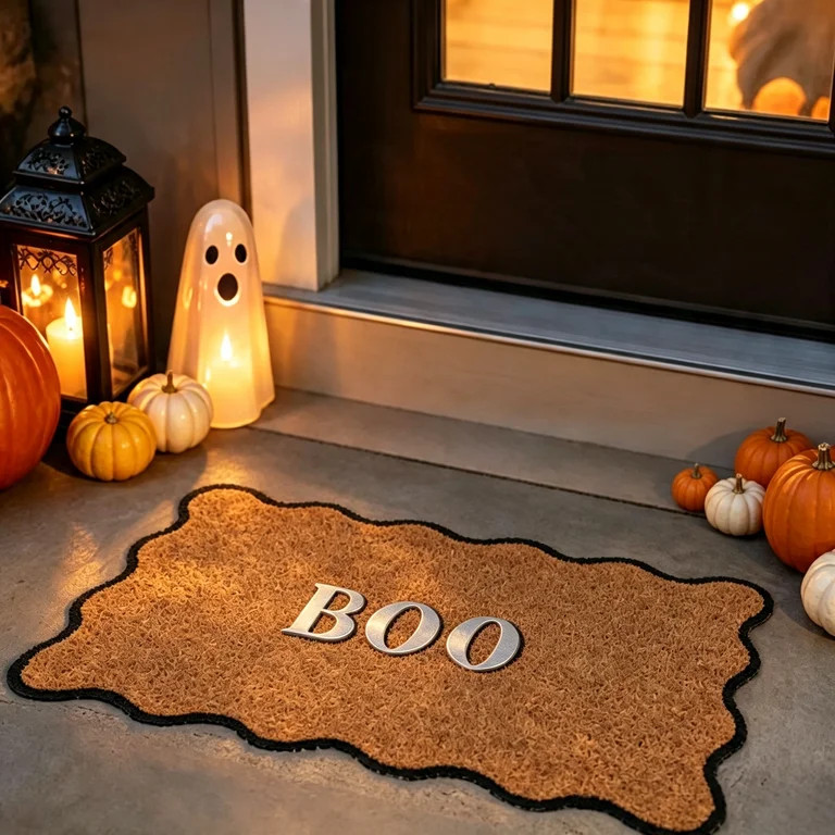 Clearance Halloween Multicolor Scallop Boo Outdoor Coir Doormat, 16" x 24" Halloween Bath Rug, Ha... | Walmart (US)
