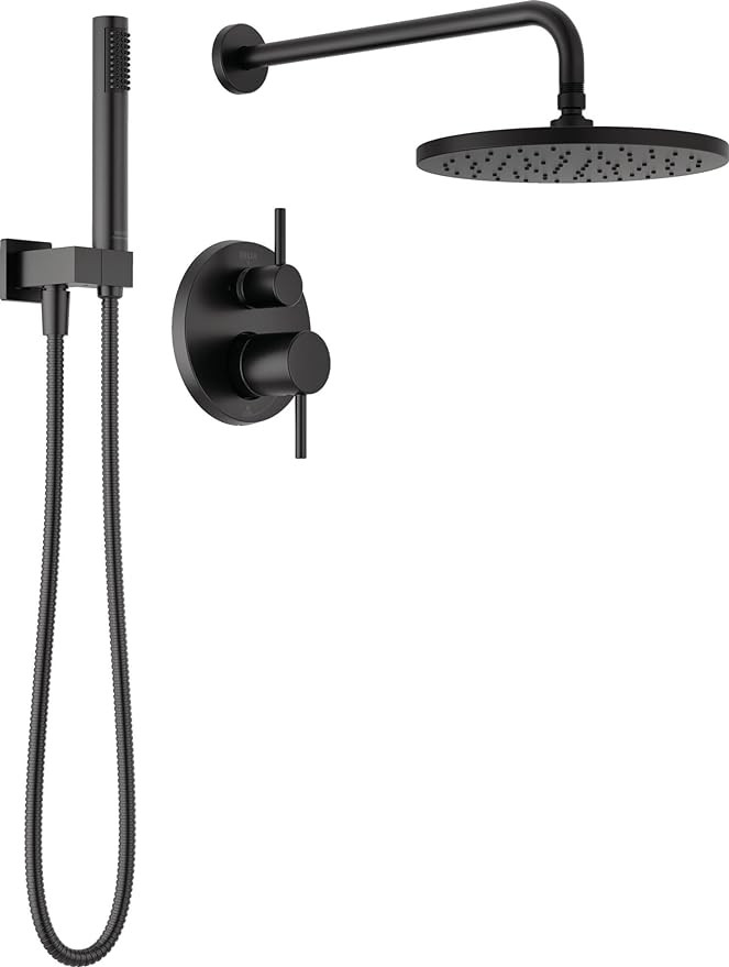 Delta Modern 14 Series Round Rain Shower System Faucet Set, Rainfall Matte Black Shower Head and ... | Amazon (US)