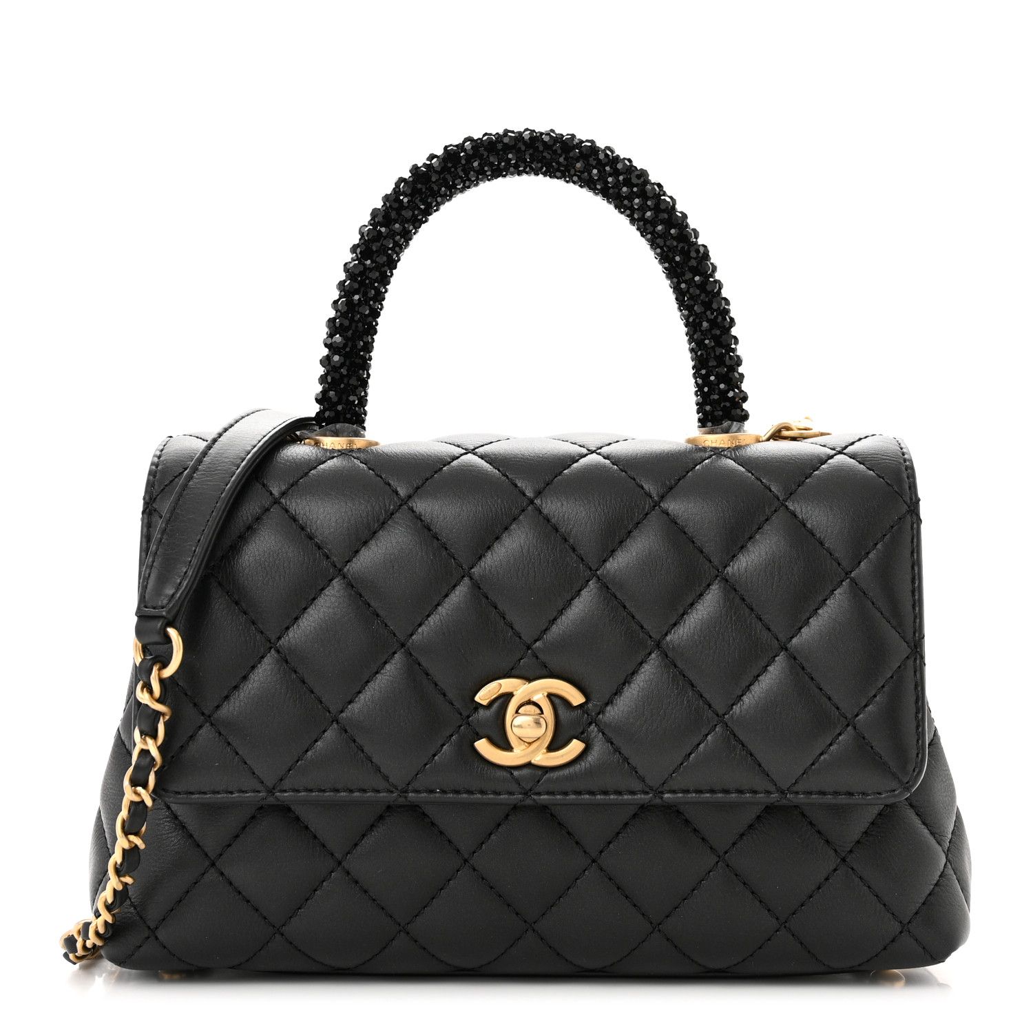 Calfskin Strass Quilted Mini Coco Handle Flap Black | FASHIONPHILE (US)