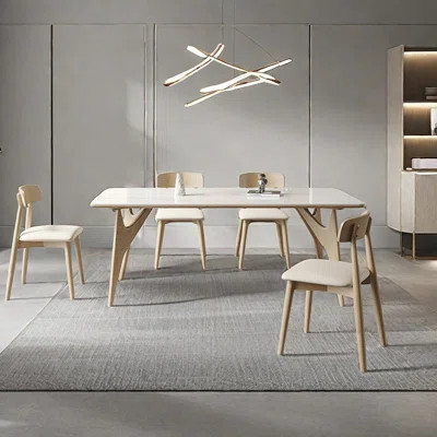 Creamy Modern Wood & Rock Dining Table | Wayfair North America
