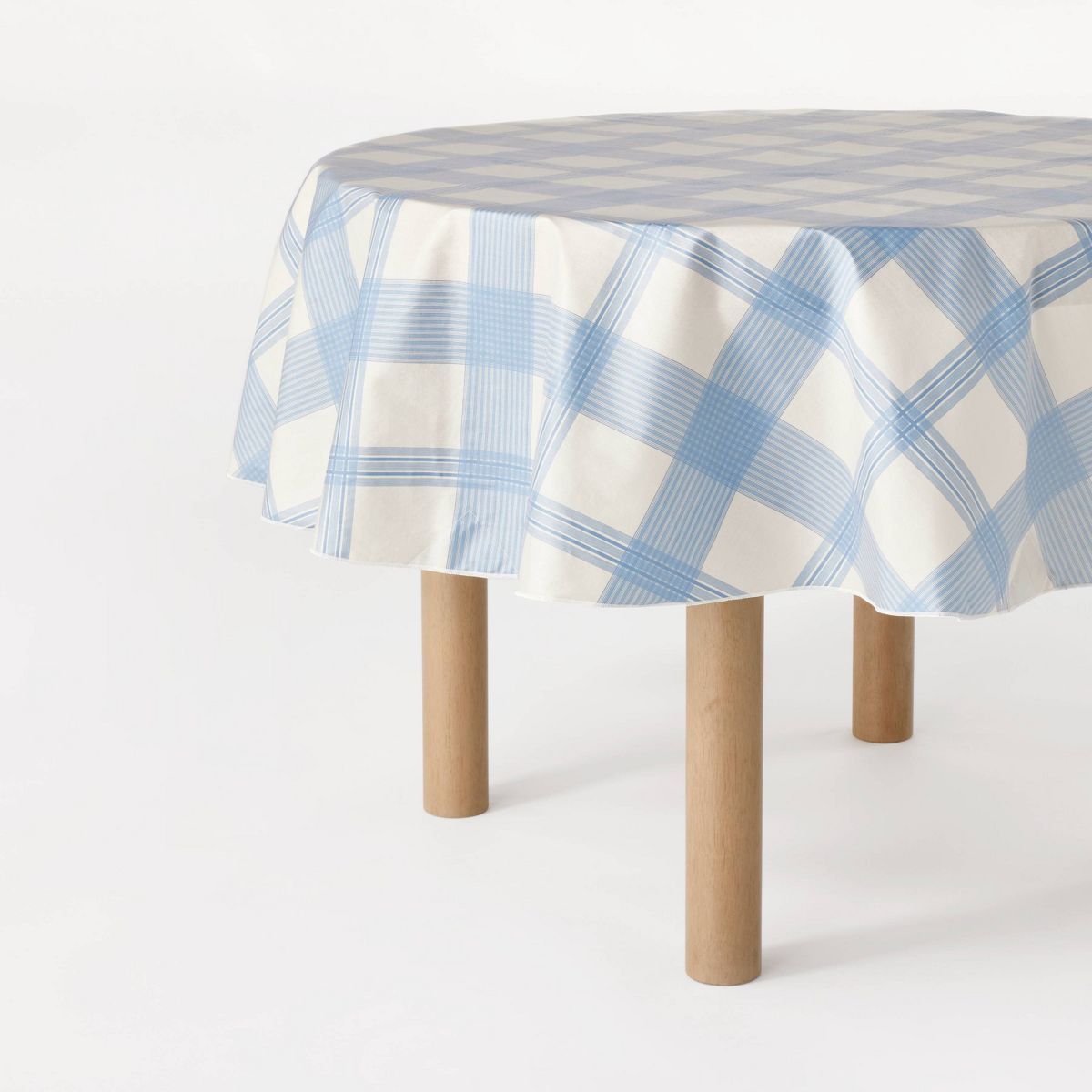 70" Round Oiled Tablecloth Blue Plaid - Threshold™ designed with Studio McGee | Target