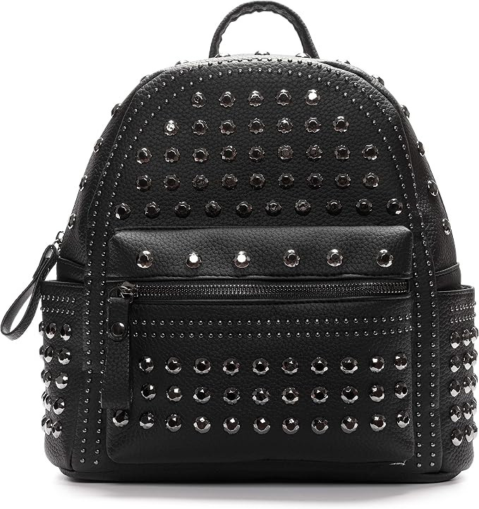 Black Faux Leather Studded Gothic Rhinestone Motorcycle Biker Mall Goth Bag and Backpack Purse - ... | Amazon (US)