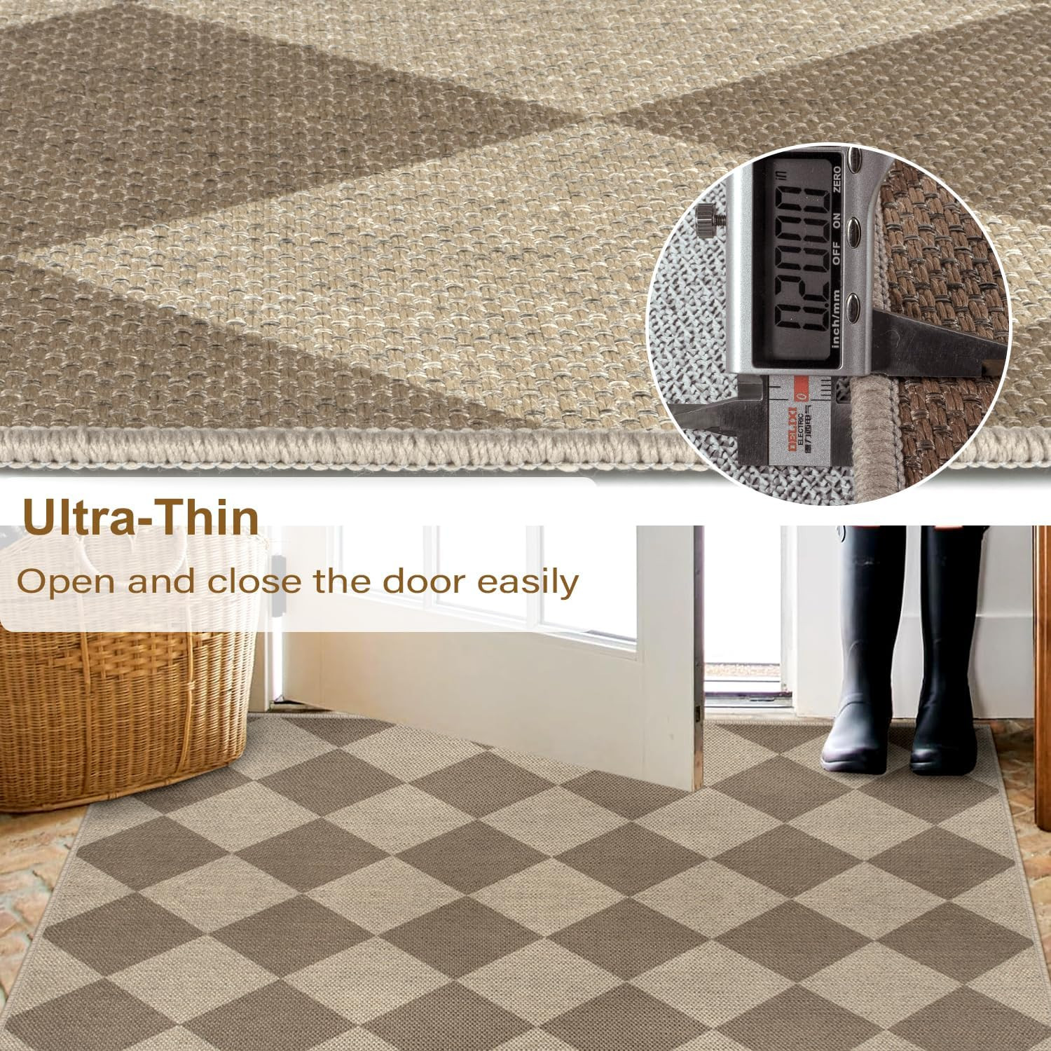 Easy Jute Checkered Entryway Rug, 2.6x4 Brown Modern Indoor Outdoor Doormat, Washable Non-Slip Ne... | Amazon (US)
