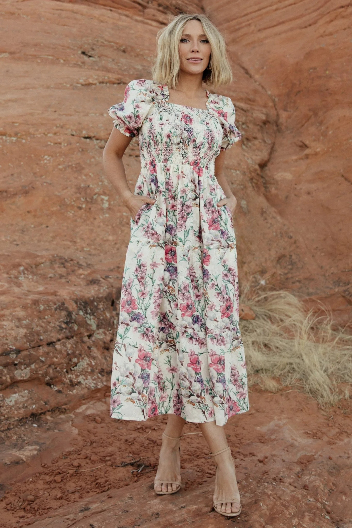 Tulsa Smocked Dress | Cream + Pink | Baltic Born