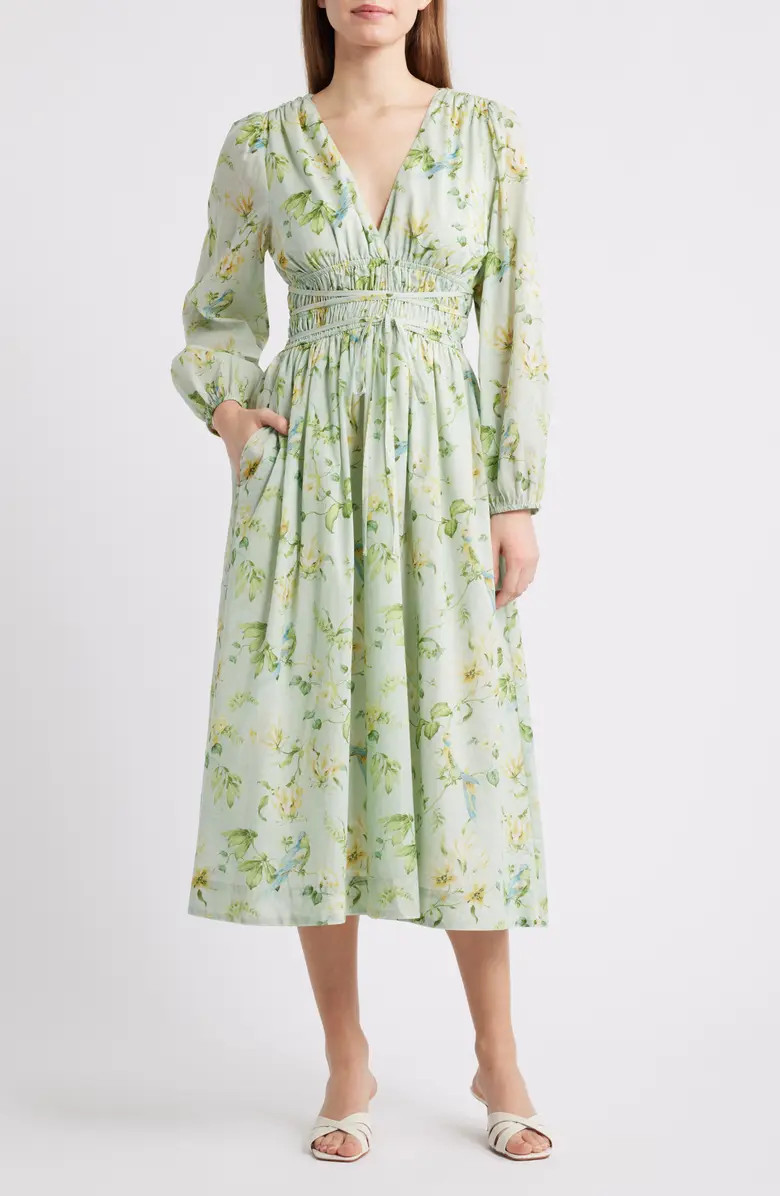 Rylee Floral Long Sleeve Cotton Midi Dress | Nordstrom