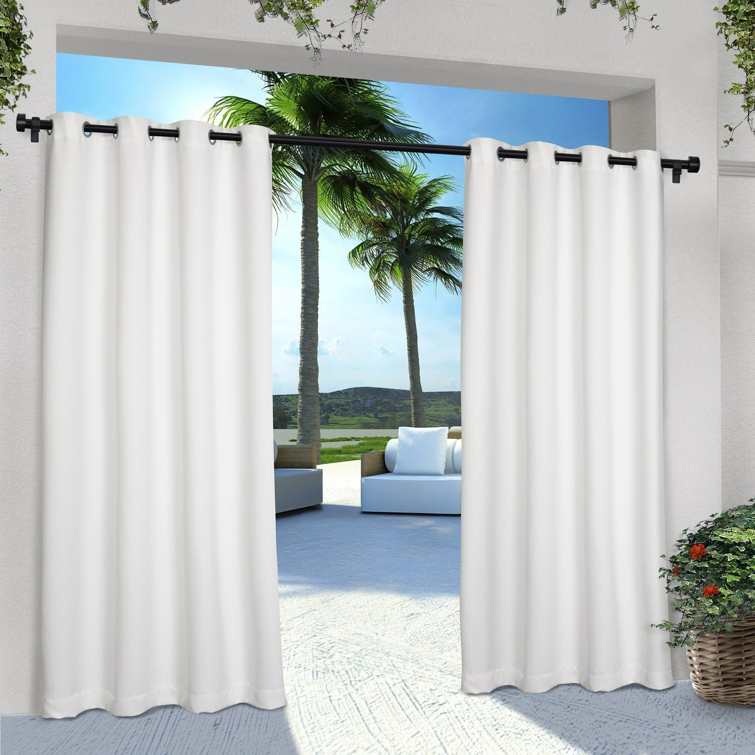 Exclusive Home Curtains Indoor/Outdoor Solid Cabana Grommet Top Curtain Panel Pair, 54x96, White,... | Amazon (US)