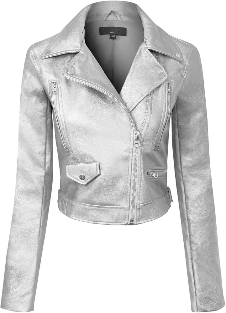 Design by Olivia Women's Long Sleeve Zipper Closure Moto Biker Faux Leather Jacket | Amazon (US)