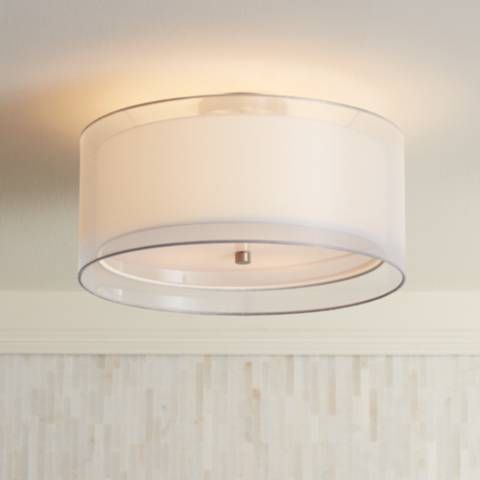 Possini Euro Double Drum 18" Wide White Ceiling Light - #P0197 | Lamps Plus | Lamps Plus