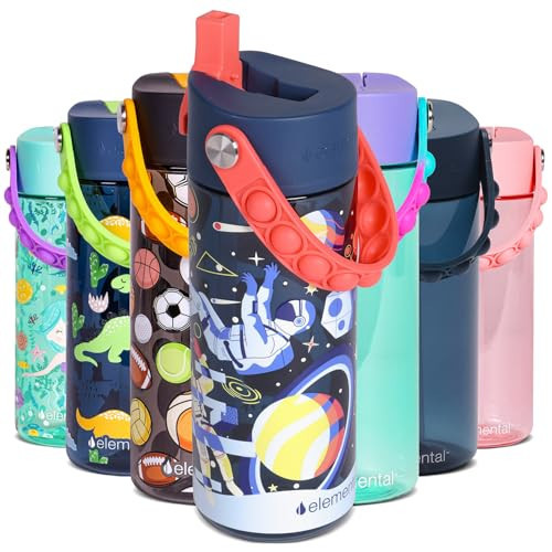 Elemental Water Bottles for Kids - Splash Kids Water Bottle for School with Pop-it Handle - BPA Free Tritan Plastic Water Bottle with Straw Leak Proof when Spout is Closed - Space - 18oz | Amazon (US)