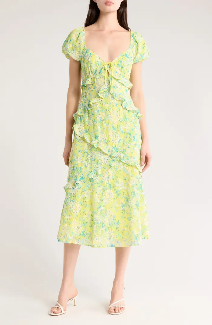 Lost + Wander Sunbloom Puff Sleeve Ruffle Midi Dress | Nordstromrack | Nordstrom Rack