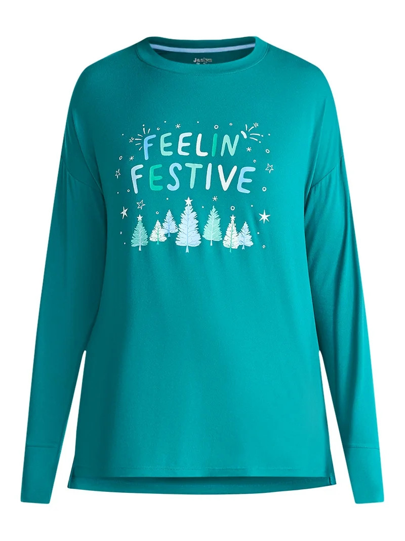 Jaclyn Women's and Women's Plus Holiday Graphic Sleep Tee and Jogger Pants Pajama Set, 2-Piece, S... | Walmart (US)