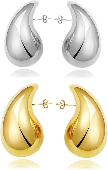 Drop Earring Dupes Extra Large For Women, Big Oversize Chunky Gold Hoop Earrings Lightweight Tear... | Amazon (US)
