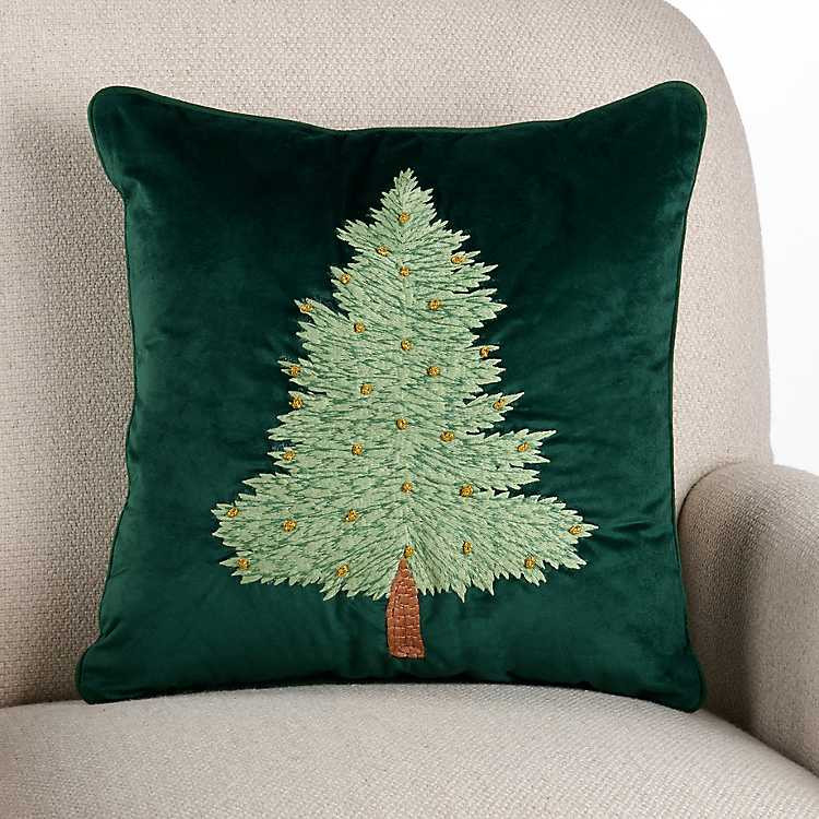 Green Embroidered Christmas Tree Pillow | Kirklands Home | Kirklands