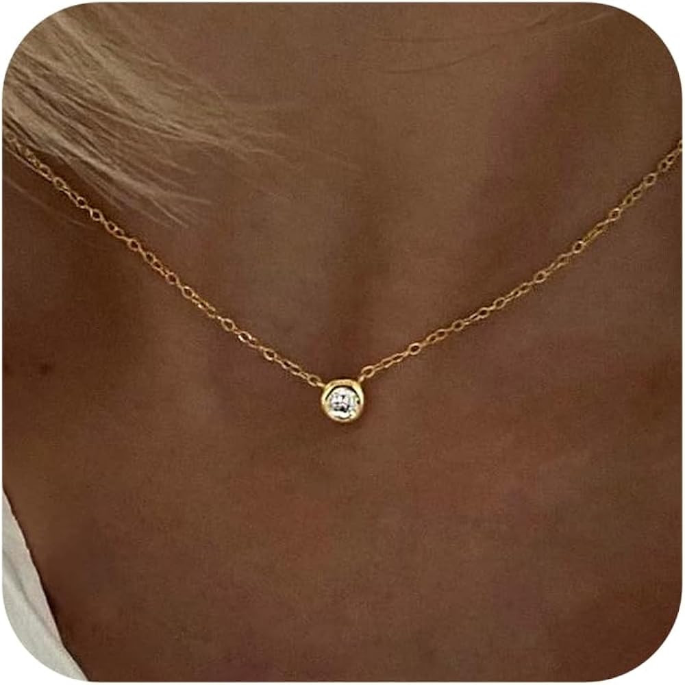 Tewiky Diamond Necklaces for Women, Dainty Gold Necklace 14k Gold Plated Long Lariat Necklace Sim... | Amazon (US)