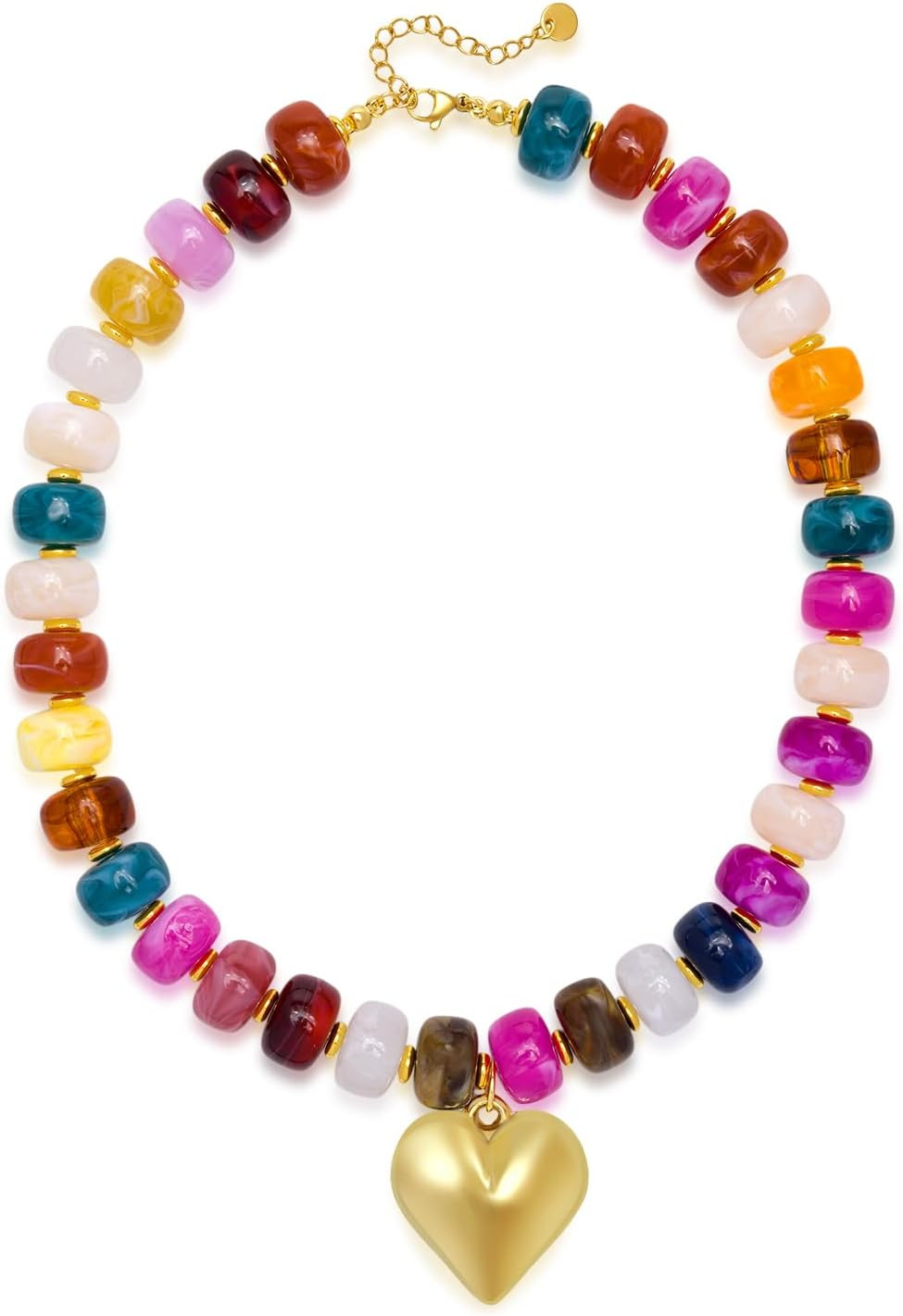 Resin Chunky Beaded Necklace for Women, Colorful Chunky Heart Necklace | Amazon (US)