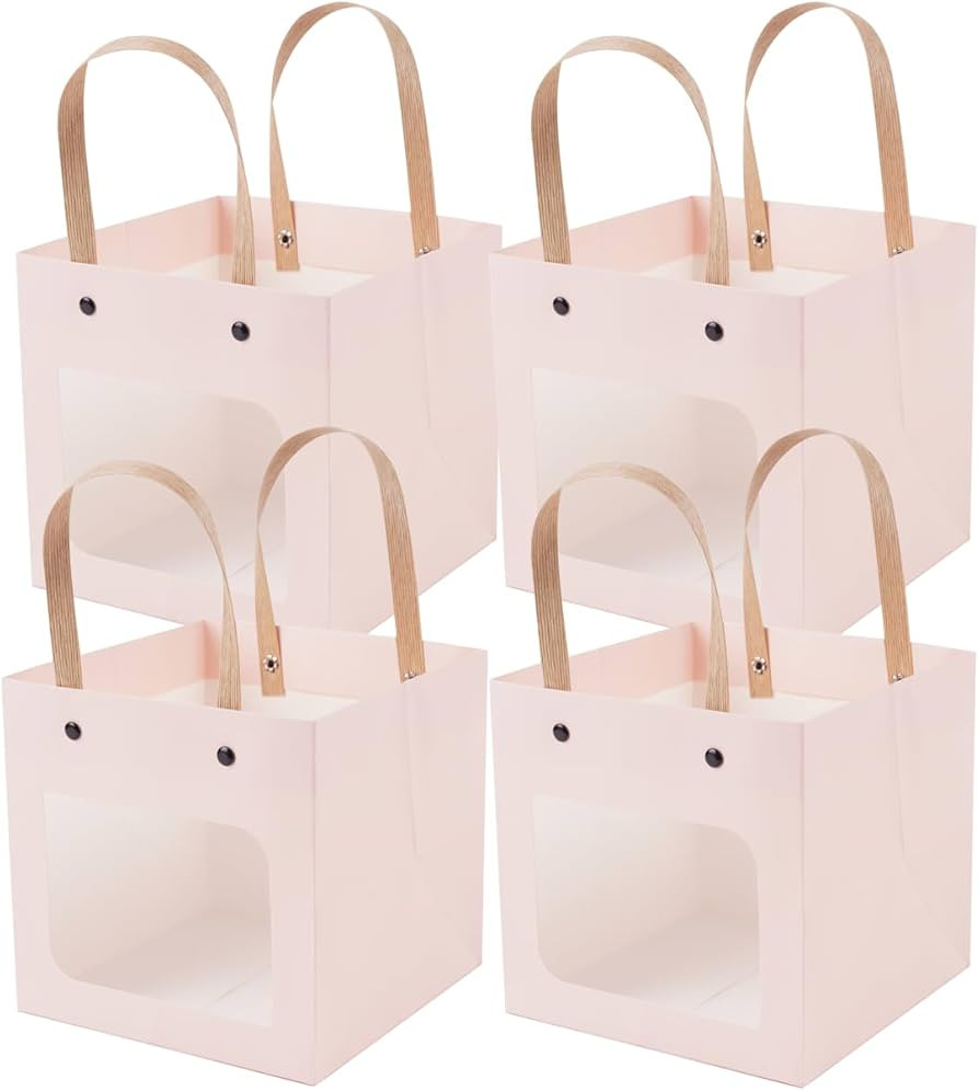 ysmile Small Square Gift Bag Pink Kraft Bag with Handle Transparent with Window for Party Favor B... | Amazon (US)