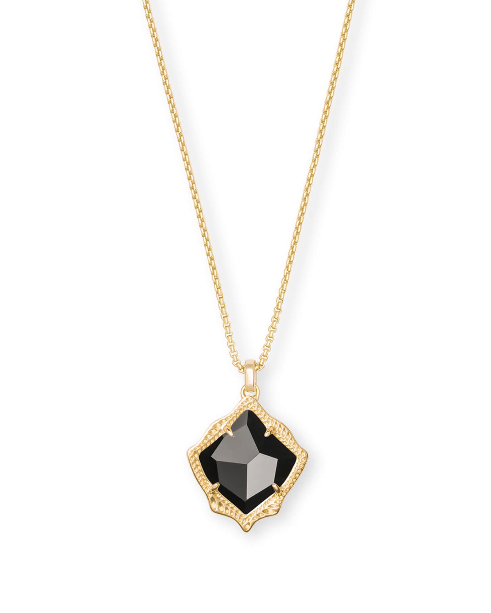 Kacey Gold Long Pendant Necklace in Black Opaque Glass | Kendra Scott
