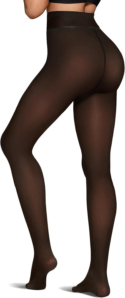 OEAK Womens Fleece Lined Tights Sheer Fake Translucent Pantyhose Thermal Tights High Waisted Foot... | Amazon (US)