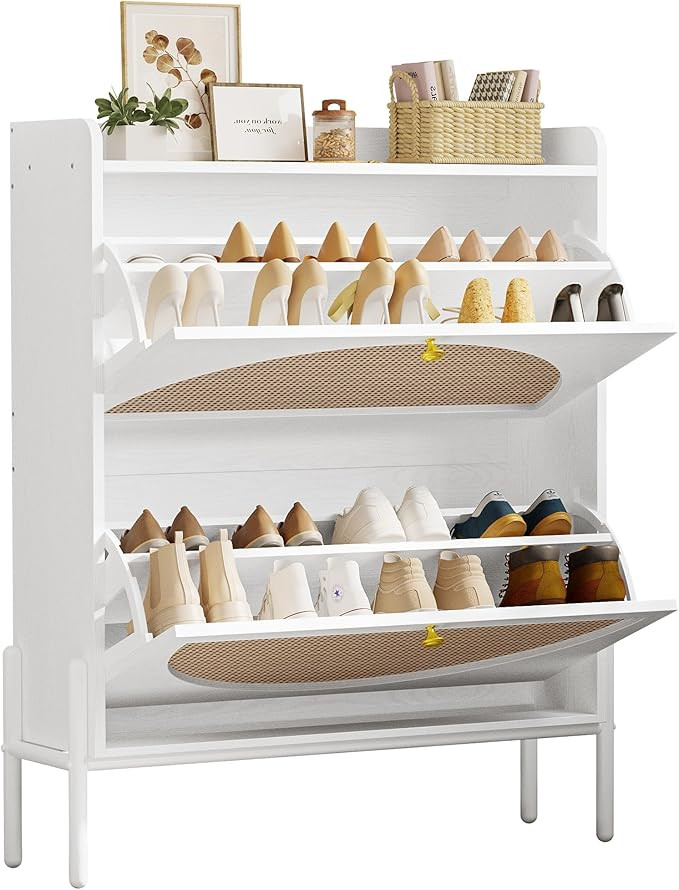 IRONCK Shoe Cabinet Storage with 2 Flip Drawers, Free Standing Wooden Shoe Storage Organizer Cabi... | Amazon (US)