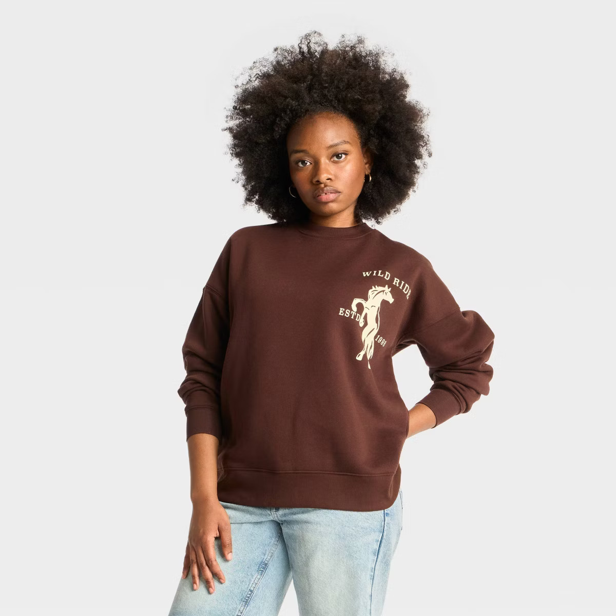 Women's Oversized Pullover Sweatshirt - Wild Fable™ Heather Gray XS: Crew Neck, Heavyweight Fle... | Target