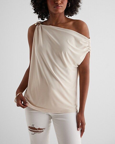 Relaxed Asymmetrical Hardware One Shoulder Top | Express