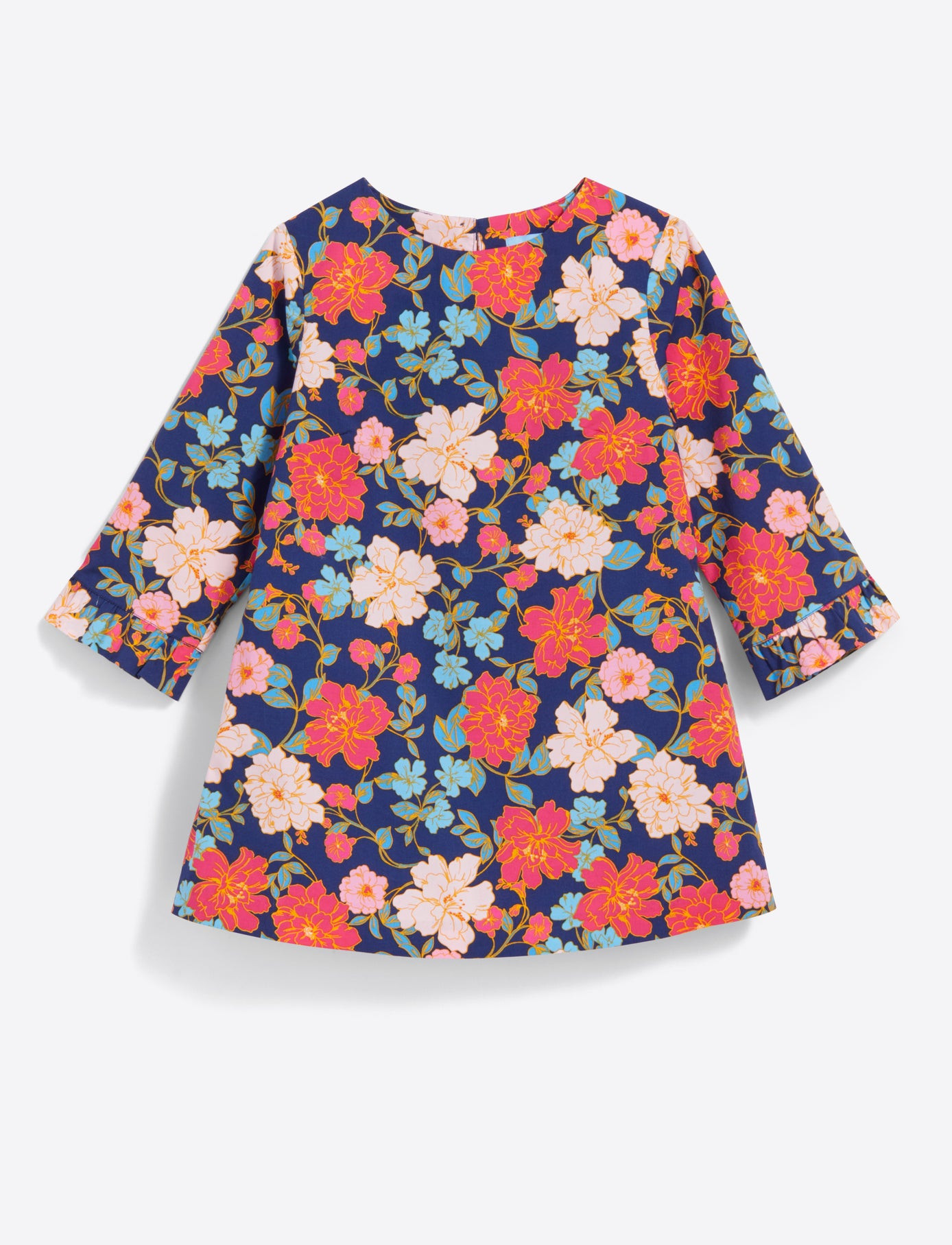 Girls Ruffle Shift Dress in Stretch Poplin | Draper James (US)