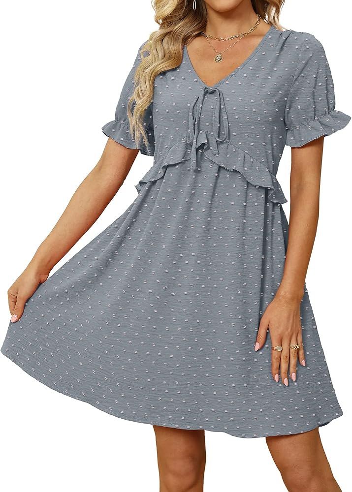WEESO Summer Dresses for Women 2023 Casual Puff Sleeve Empire Waist Dress with Pockets | Amazon (US)