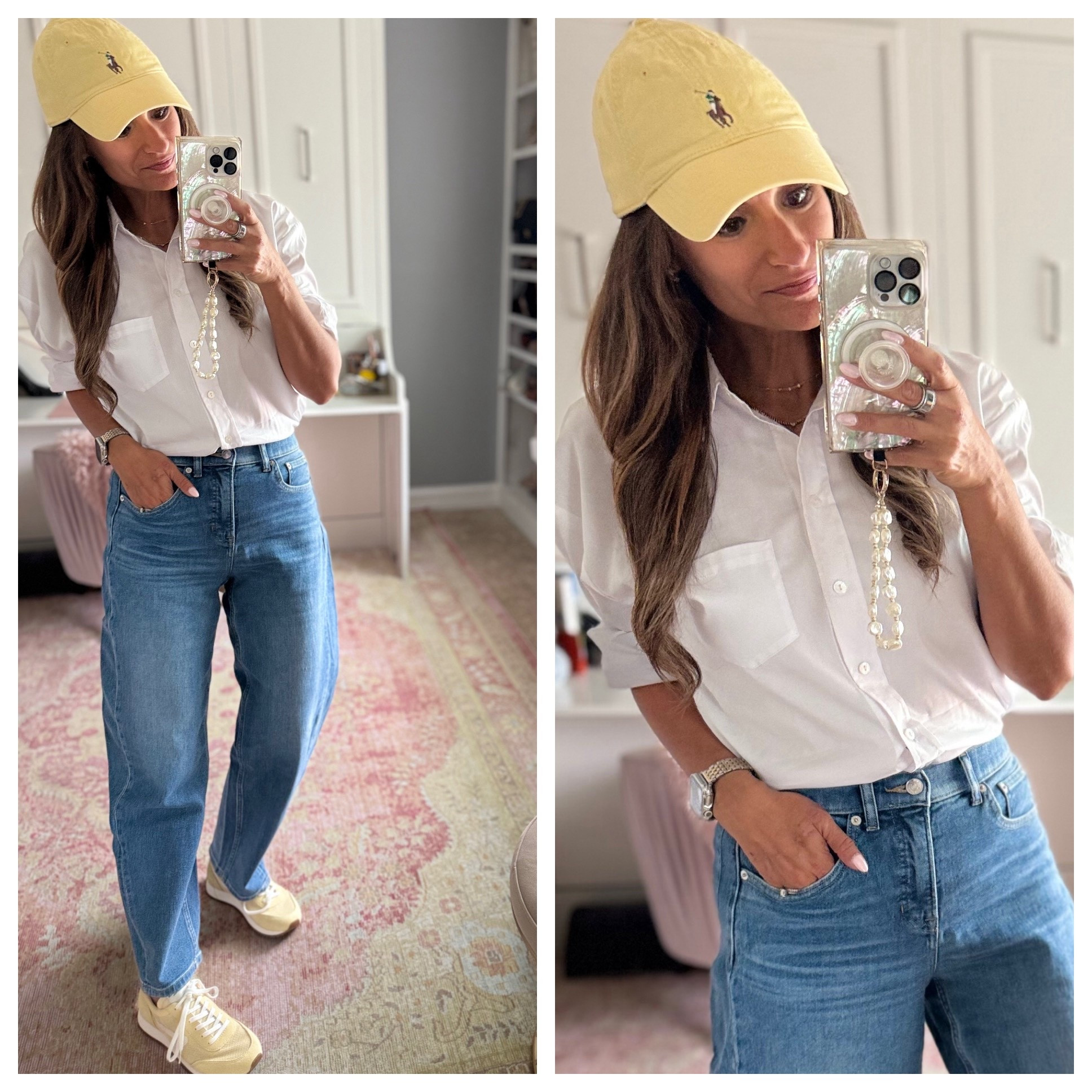 Casual fall
Outfit with barrel jeans, a white button down, sneakers, and a cap

#LTKStyleTip #LTKFindsUnder50 #LTKFindsUnder100