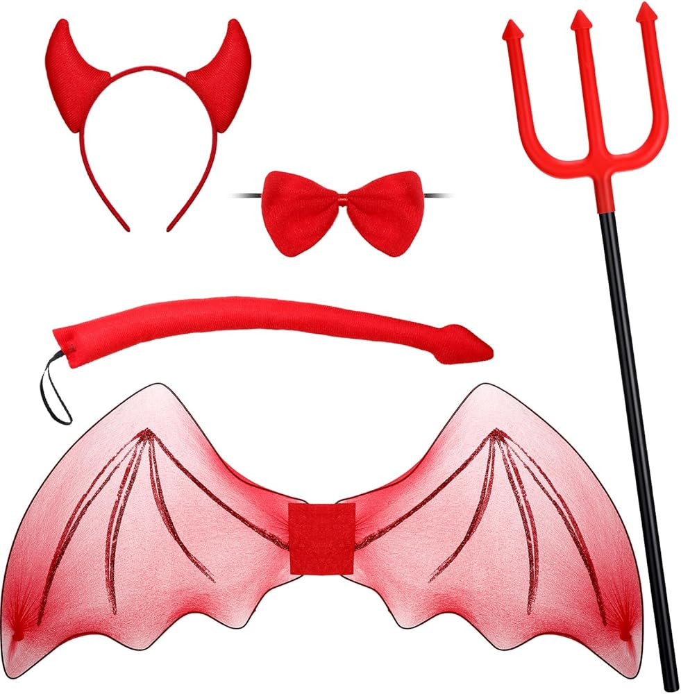 Ramede 5 Pcs Halloween Devil Costume Set Includes Devil Wings Trident Prop Bow Tie Tail Demon Hor... | Amazon (US)