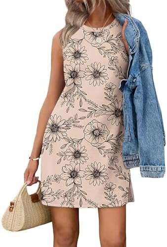 WIHOLL Casual Dresses for Women Crewneck Sleeveless Tank Dress Summer Spring Boho Vacation Clothe... | Amazon (US)