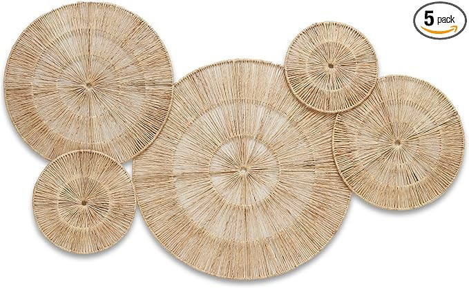 Chi An Home 18 Inch Wicker Jute Wall Decor, Large Set of 5 Woven Jute Wall Plates 18",14",11",8",... | Amazon (US)