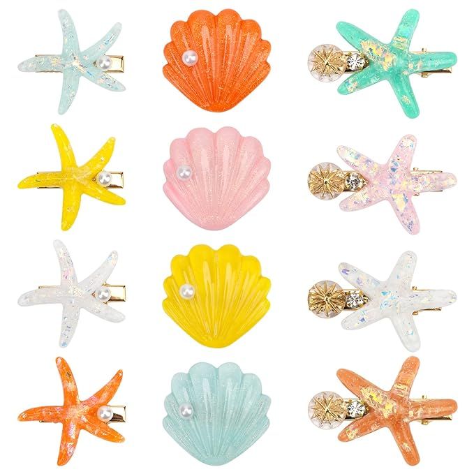 12 Pieces Starfish Hair Clip Set, Catcan Seashell Hair Clips for Hair Sea Shell Hair Accessories ... | Amazon (US)
