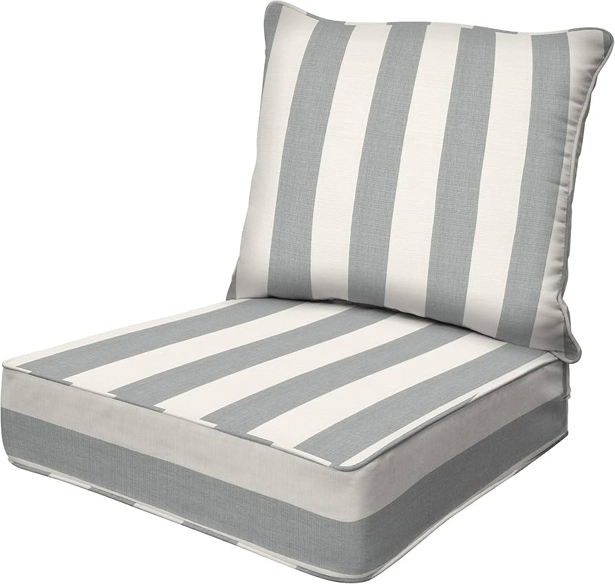 Honeycomb Outdoor Deep Seat Set, 24" W x 23", Cabana Stripe Stone Grey Outdoor Chair Cushions | Amazon (US)