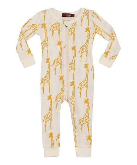 Milkbarn Yellow & White Giraffes Organic-Cotton Playsuit - Toddler | Best Price and Reviews | Zul... | Zulily
