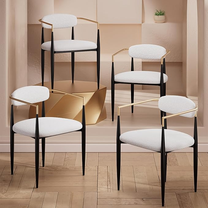Morden Fort White Dining Chairs Set of 4, Modern Boucle Dining Chairs with Black Metal Legs and U... | Amazon (US)