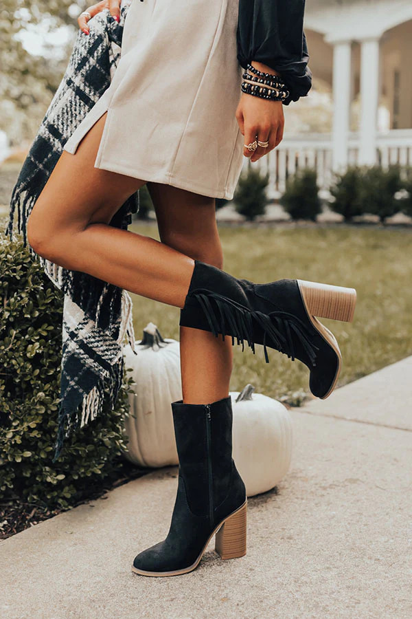 The Silverado Faux Suede Fringe Boot In Black | Impressions Online Boutique