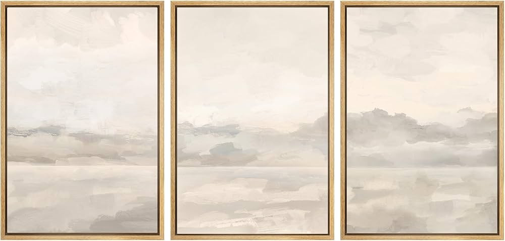 SIGNWIN Framed Canvas Print Wall Art Set Pastel Watercolor Cloudy Sky Gray Abstract Landscape Nat... | Amazon (US)