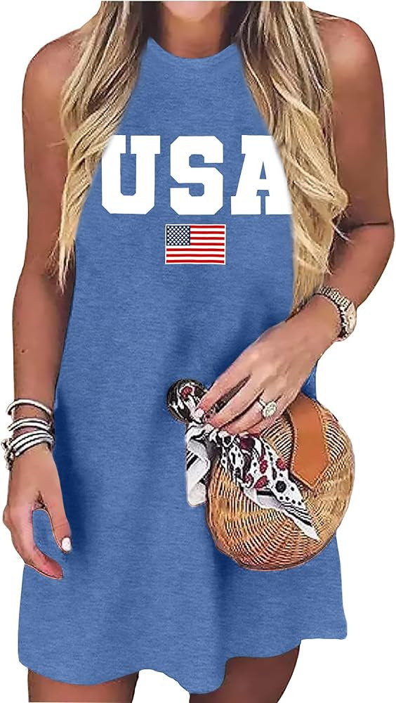 VVNTY American Flag Tank Dress Women: 4th of July Shirts Sleeveless Patriotic USA Flag Tees Casua... | Amazon (US)