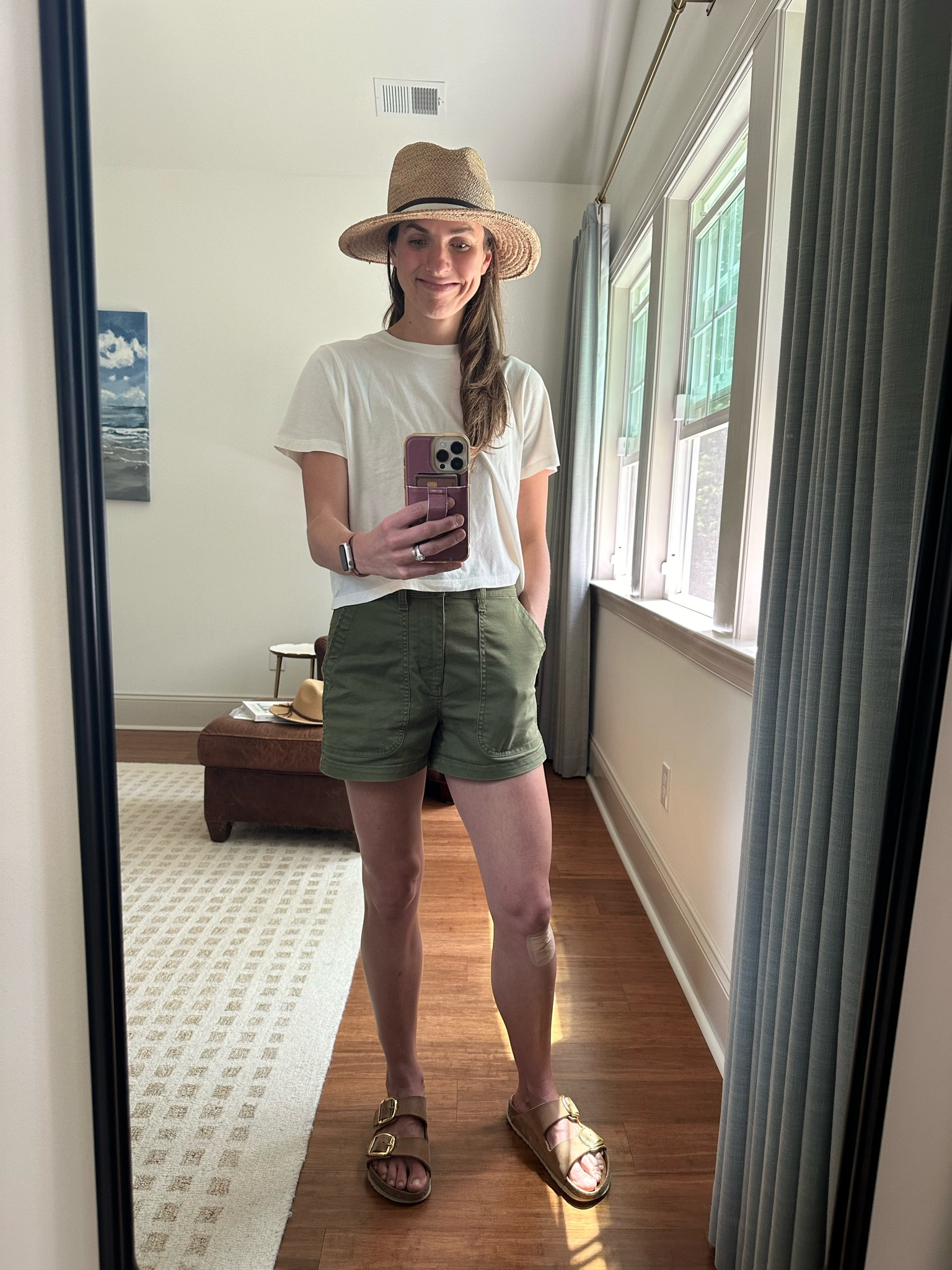 Love these pants so much!! Run slightly large but I am in my normal size for a comfortable fit. Shirt is cropped and if between sizes go up . Hat is lands end and they are having a sale!! 

#LTKxMadewell #LTKfindsunder50