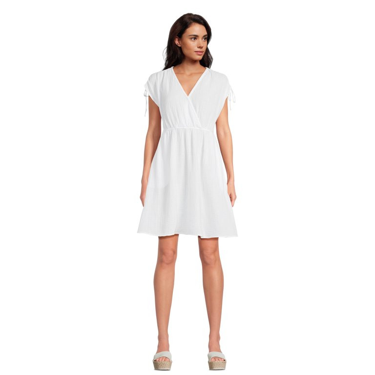 Time and Tru Women's Double Cloth Crossover Front Mini Dress XS-XXXL - Walmart.com | Walmart (US)