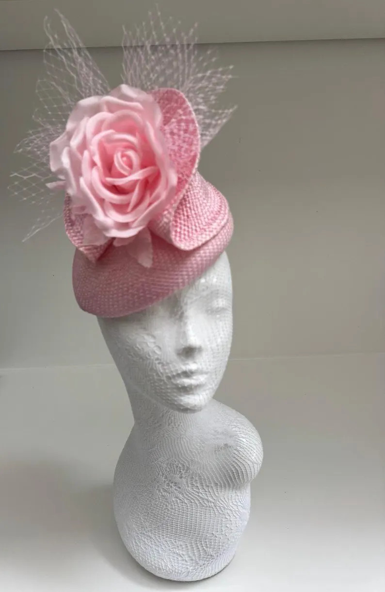 Blush Pink Pillbox Hat with Rose & Veiling | Etsy (US)