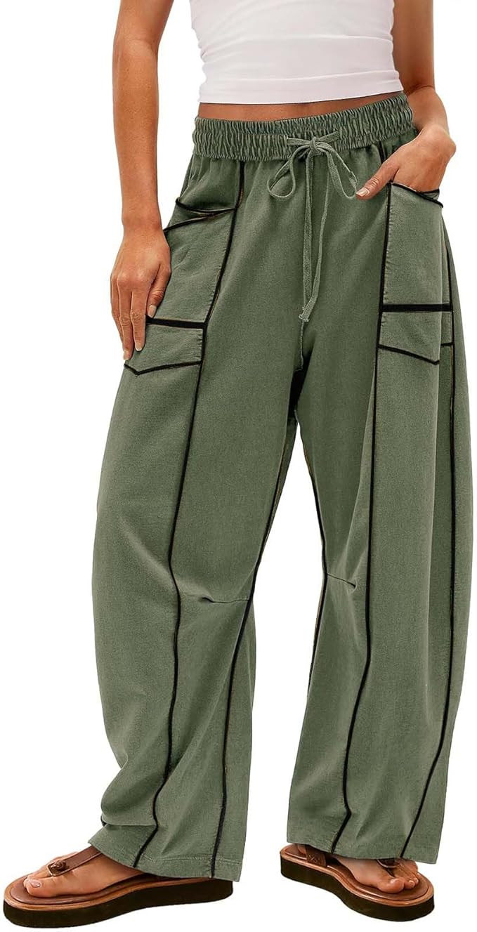 Womens Barrel Sweatpants High Waist Wide Leg Baggy Pants Drastring Athletic Summer Loose Casual L... | Amazon (US)