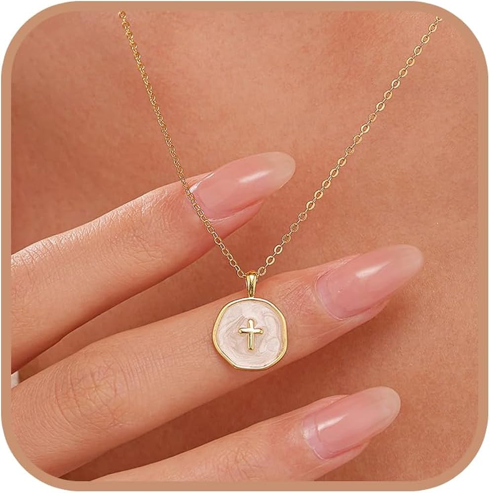 Dainty Cross Necklace for Women 925 Sterling Silver Christian Faith Necklaces 14K Gold Plated Cir... | Amazon (US)