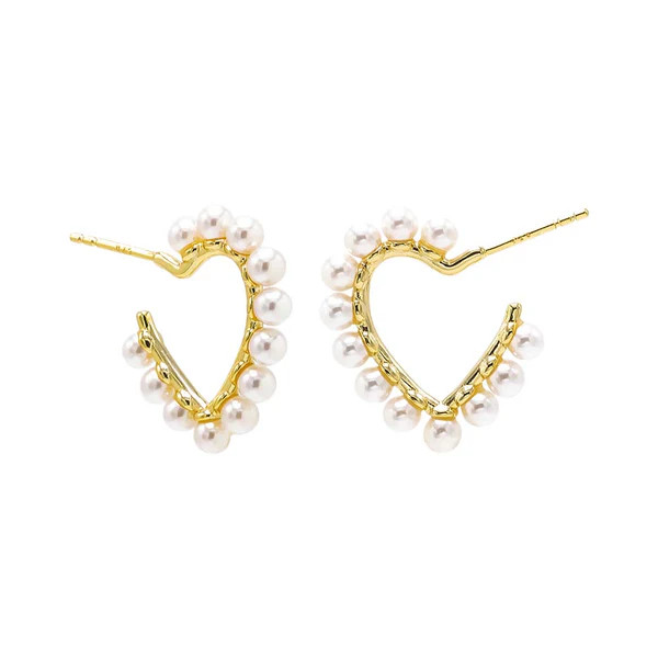 Pearl Rimmed Heart Shape Open Hoop Earring | Adina Eden