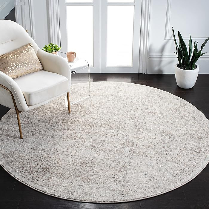 SAFAVIEH Evoke Collection Area Rug - 5'3" Round, Ivory & Taupe, Distressed Design, Non-Shedding &... | Amazon (US)