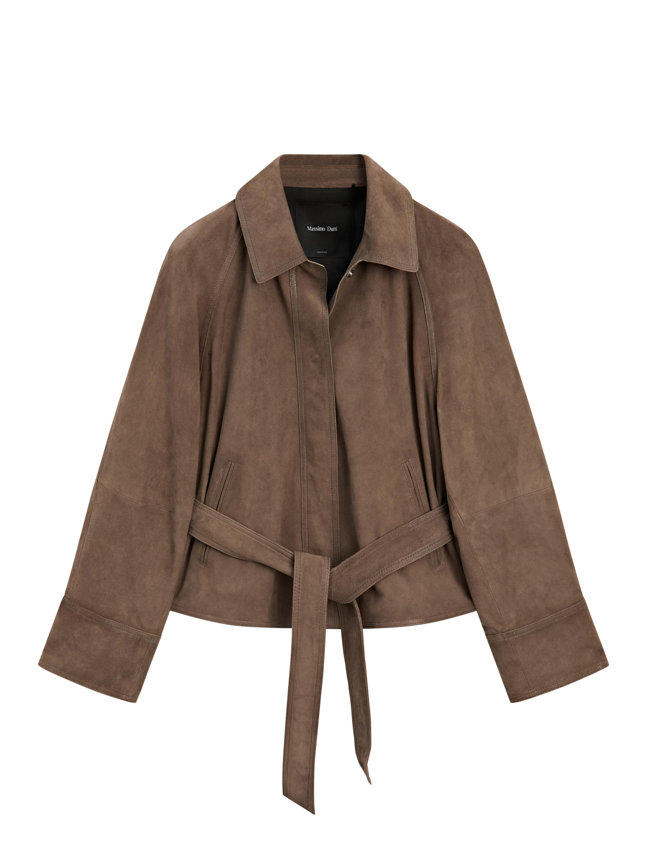 Suede leather jacket with belt | Massimo Dutti US